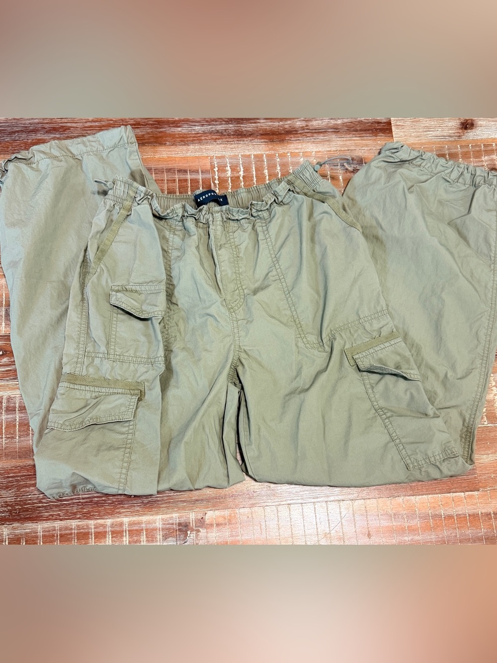 Aeropostale Parachute Cargo Pant Small Green Lightweight Cotton Bungee